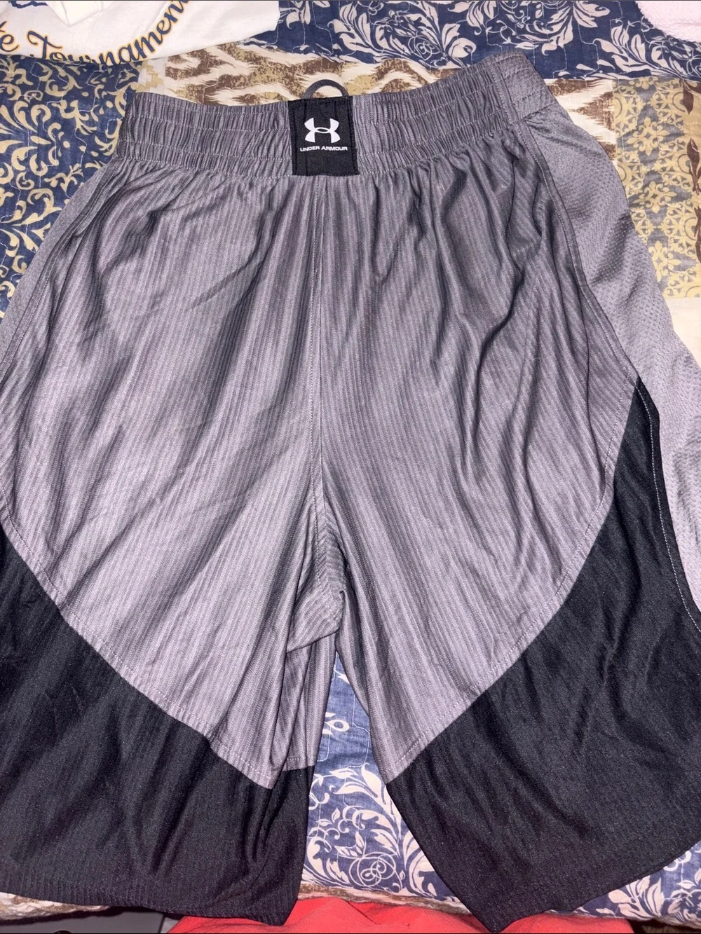 Under Armour Gray and Black Athletic Shorts with Logo Panel
